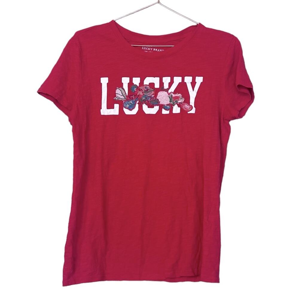 Lucky Brand Floral Embroidered Cotton T-Shirt - Size Medium